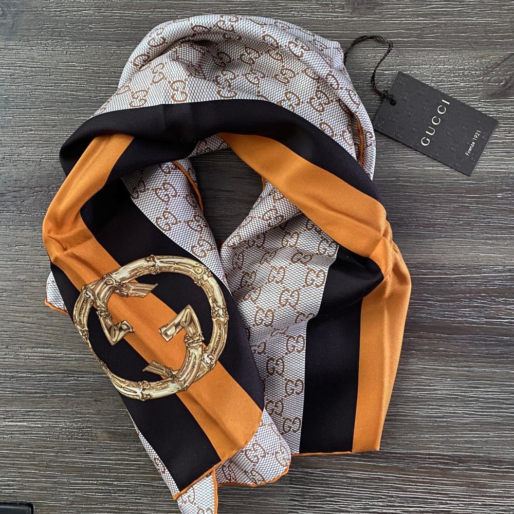 Gucci Silk Scarf (Logo/Bamboo Emblem)
